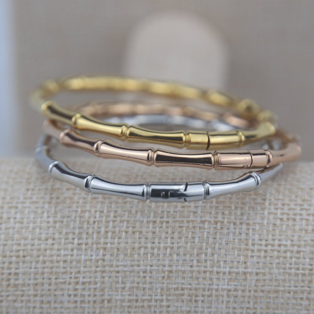 Sterling Silver Bamboo-Style Bangles – Gold, Silver or Rose Gold